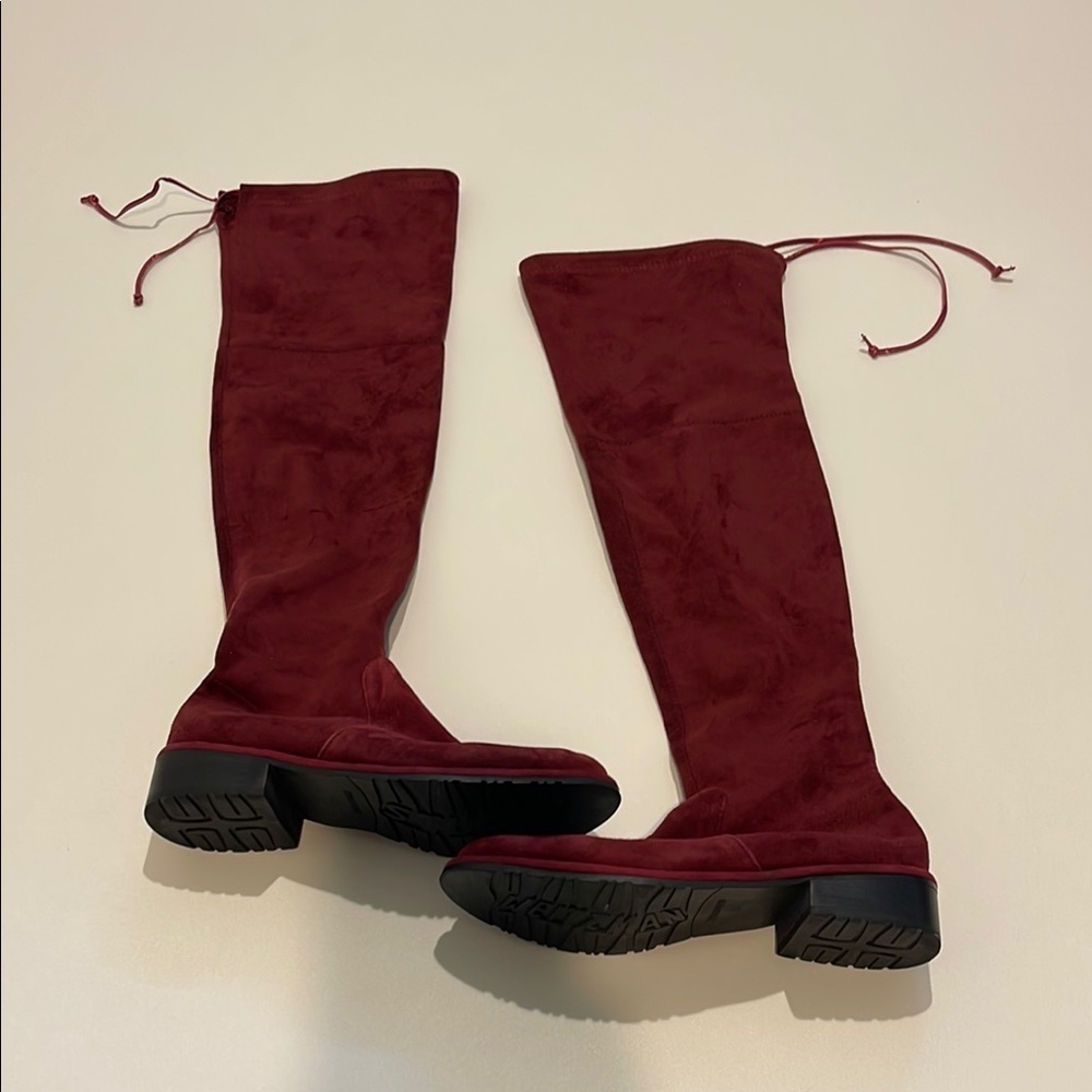 Stuart Weitzman Stylish Red Over the Knee Boots with Chunky Sole